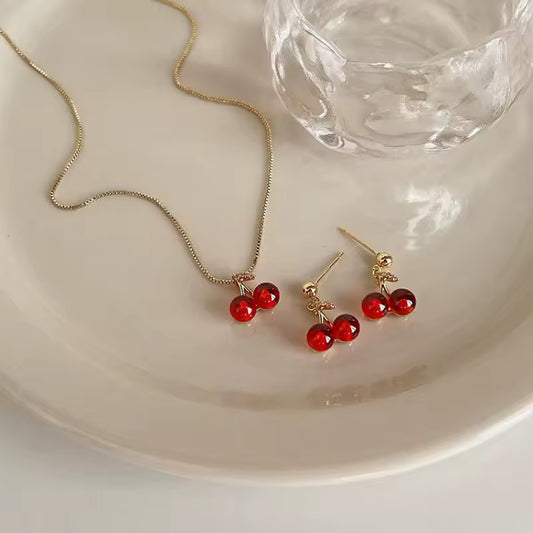 SWEET CHERRY NECKLACE AND EARRINGS